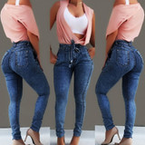 Women High Waist Jeans Streetwear Femme Pencil Pants Skinny Jeans Woman Bandage Denim Plus Size Jeans