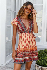 Women Summer Boho Floral Short Sleeve Mini Dress Casual Party Beach Sundress V neck Print Holiday Dresses