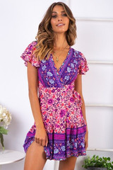 Women Summer Boho Floral Short Sleeve Mini Dress Casual Party Beach Sundress V neck Print Holiday Dresses