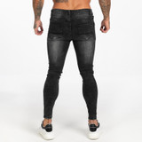 GINGTTO Dark Washed Black Jeans for Men Slim Fit Men’S Denim Jeans Casual Ripped Jeans Men Elastic Waist zm112