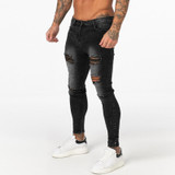 GINGTTO Dark Washed Black Jeans for Men Slim Fit Men’S Denim Jeans Casual Ripped Jeans Men Elastic Waist zm112