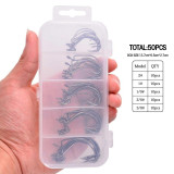 50pcs/box Offset Fishing Soft Worm Lure Barbed  Fishing Hooks #3/0 #2/0 #1/0 #1 #2