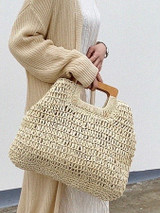 Ins Straw Woven Bag Wooden Rope Woven Bag Retro Leisure Beach Bag Handmade Bag