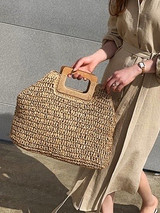 Ins Straw Woven Bag Wooden Rope Woven Bag Retro Leisure Beach Bag Handmade Bag