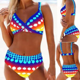 Bikini Split Swimsuit High Waist Swimsuit Retro Polka Dot Cross Ladies Suspender Printed Swimsuit