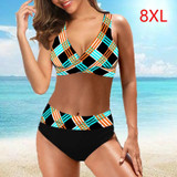 Printed Stripes Lattice Bikinis Swimwear
