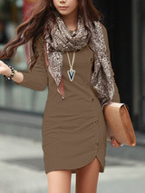Round Neck Long Sleeve Autumn Bodycon Mini Dress