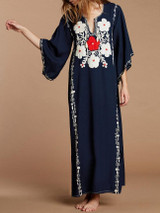 Embroidered Loose Flared Sleeve Maxi Dress