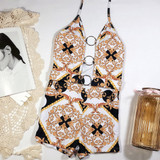 One-piece bikini printed cut-out strap one-piece swimsuit