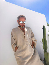 Mens Linen short kaftan, Linen Nightgown for men,