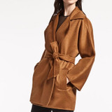 Obrix Female Cashmere Trendy Coat V-Neck Full Sleeve Belt Casual