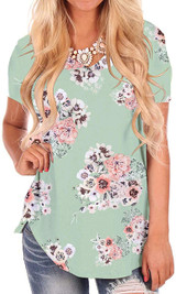 NIASHOT Women's Short Sleeve Loose Casual V-Neck Floral T-Shirt Tops