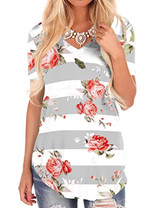 NIASHOT Women's Short Sleeve Loose Casual V-Neck Floral T-Shirt Tops