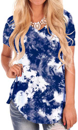 NIASHOT Women's Short Sleeve Loose Casual V-Neck Floral T-Shirt Tops