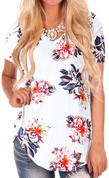 NIASHOT Women's Short Sleeve Loose Casual V-Neck Floral T-Shirt Tops