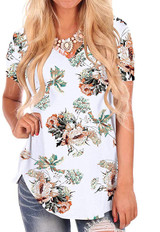 NIASHOT Women's Short Sleeve Loose Casual V-Neck Floral T-Shirt Tops