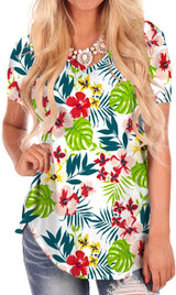 NIASHOT Women's Short Sleeve Loose Casual V-Neck Floral T-Shirt Tops