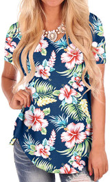 NIASHOT Women's Short Sleeve Loose Casual V-Neck Floral T-Shirt Tops