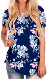 NIASHOT Women's Short Sleeve Loose Casual V-Neck Floral T-Shirt Tops