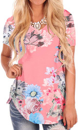 NIASHOT Women's Short Sleeve Loose Casual V-Neck Floral T-Shirt Tops