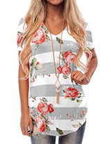 NIASHOT Women's Short Sleeve Loose Casual V-Neck Floral T-Shirt Tops