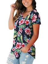 SAMPEEL Women's Basic V Neck Short Sleeve Floral T Shirts