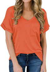 MIHOLL Women's Short Sleeve V-Neck Shirts Loose Casual Tee T-Shirt