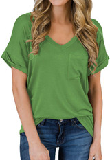 MIHOLL Women's Short Sleeve V-Neck Shirts Loose Casual Tee T-Shirt