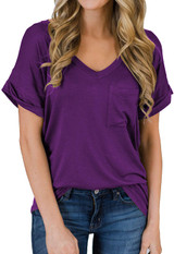 MIHOLL Women's Short Sleeve V-Neck Shirts Loose Casual Tee T-Shirt