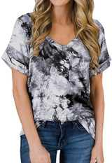 MIHOLL Women's Short Sleeve V-Neck Shirts Loose Casual Tee T-Shirt