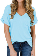 MIHOLL Women's Short Sleeve V-Neck Shirts Loose Casual Tee T-Shirt