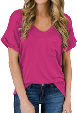 MIHOLL Women's Short Sleeve V-Neck Shirts Loose Casual Tee T-Shirt