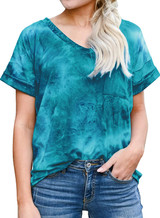 MIHOLL Women's Short Sleeve V-Neck Shirts Loose Casual Tee T-Shirt