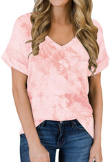MIHOLL Women's Short Sleeve V-Neck Shirts Loose Casual Tee T-Shirt