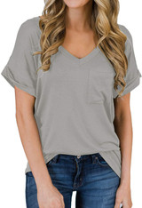 MIHOLL Women's Short Sleeve V-Neck Shirts Loose Casual Tee T-Shirt