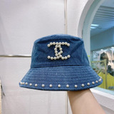 Fashion Pearl Denim Fisherman Hat