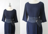 Vintage 50s Navy Blue Polka Dot Party Dress XL