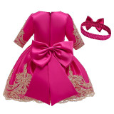 2020 Summer Pink Girls Dress Bow Baby Girl 1 Year Birthday Dress Flower Girl Party Tutu Princess Dress Children vestido infantil