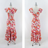 Vintage 60s Hawaiian Style Mermaid Hem Floral Sheath Dress S
