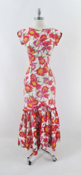 Vintage 60s Hawaiian Style Mermaid Hem Floral Sheath Dress S