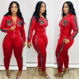 Women Leopard Print Splice Two Piece Set