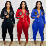 Women Leopard Print Splice Two Piece Set