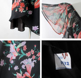 Vintage 70s Black Sheer Floral Ruffled Party Dress M