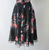 Vintage 70s Black Sheer Floral Ruffled Party Dress M