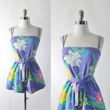 Vintage 80s Purple Floral Romper / Playsuit S
