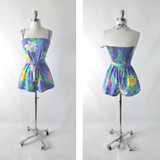 Vintage 80s Purple Floral Romper / Playsuit S
