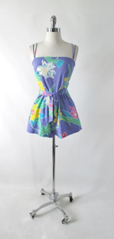 Vintage 80s Purple Floral Romper / Playsuit S