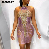 Halter Sequin Off Shoulder Backless Dress-Peri Dresses