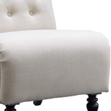 White and Brown Fabric Upholstered Wooden Armless Chair with Roll Back White and Brown Fabric Upholstered Wooden Armless Chair with Roll Back