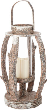 Tall Round Rustic Wooden Lantern with LED Candle